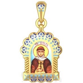 нательная икона святая равноапостольная княгиня ольга, серебро 925 проба с золочением и эмалью (арт. 20.032)