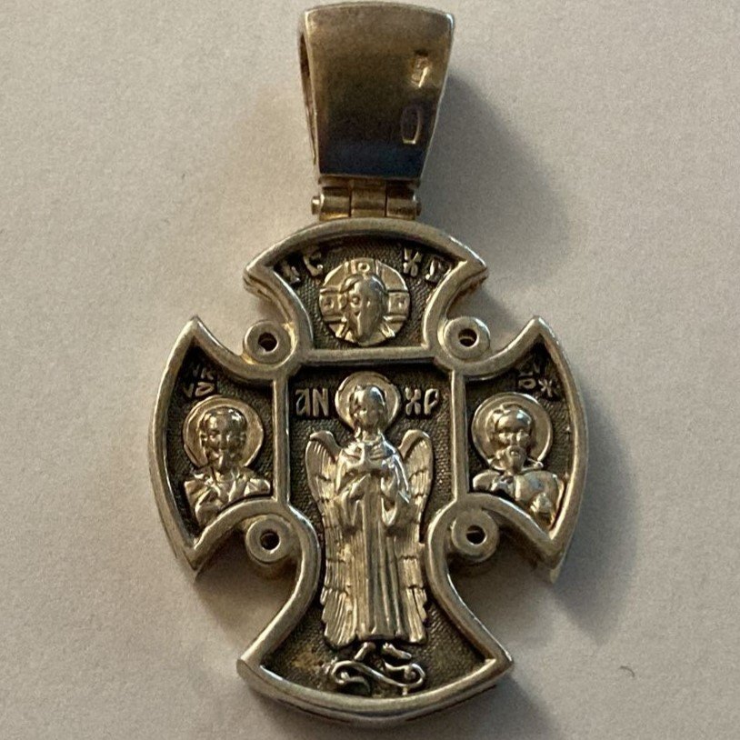 крест «господь вседержитель. ангел хранитель», серебро 925 проба с фианитами (арт. 3-093-3)